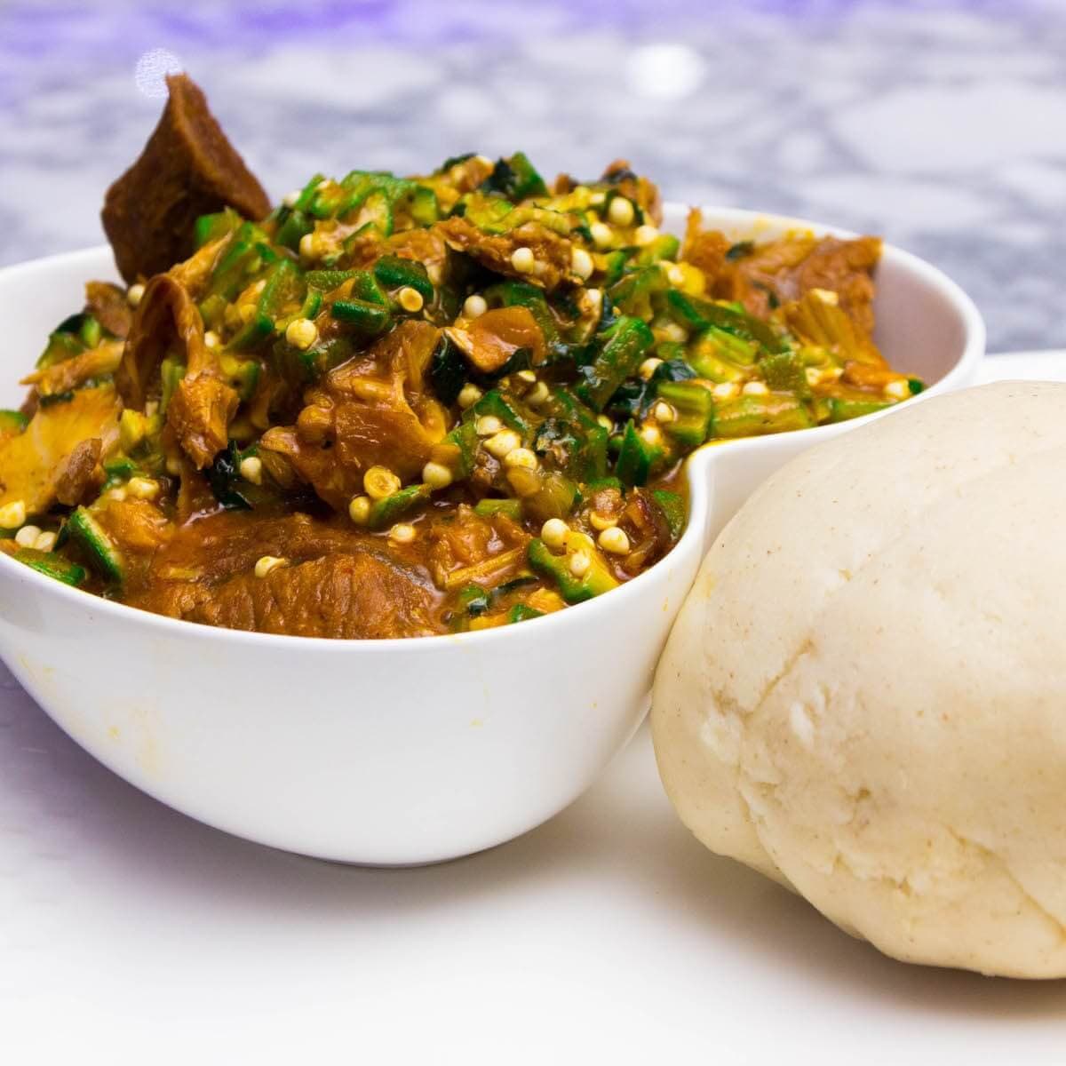 Yam Fufu W/Okra + Chicken